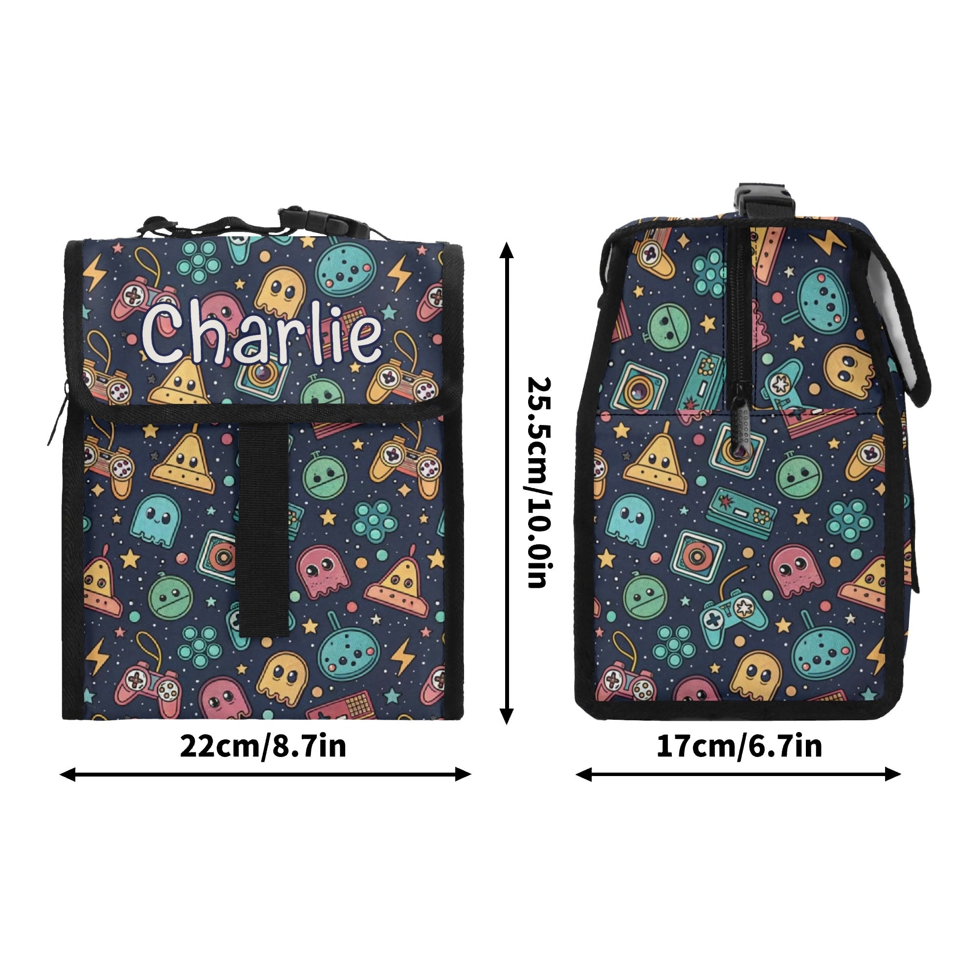 Personalised Video Game Flip-top Lunch Bag Personalised Flip Top Lunch Bag Games Printed Offshore Retro