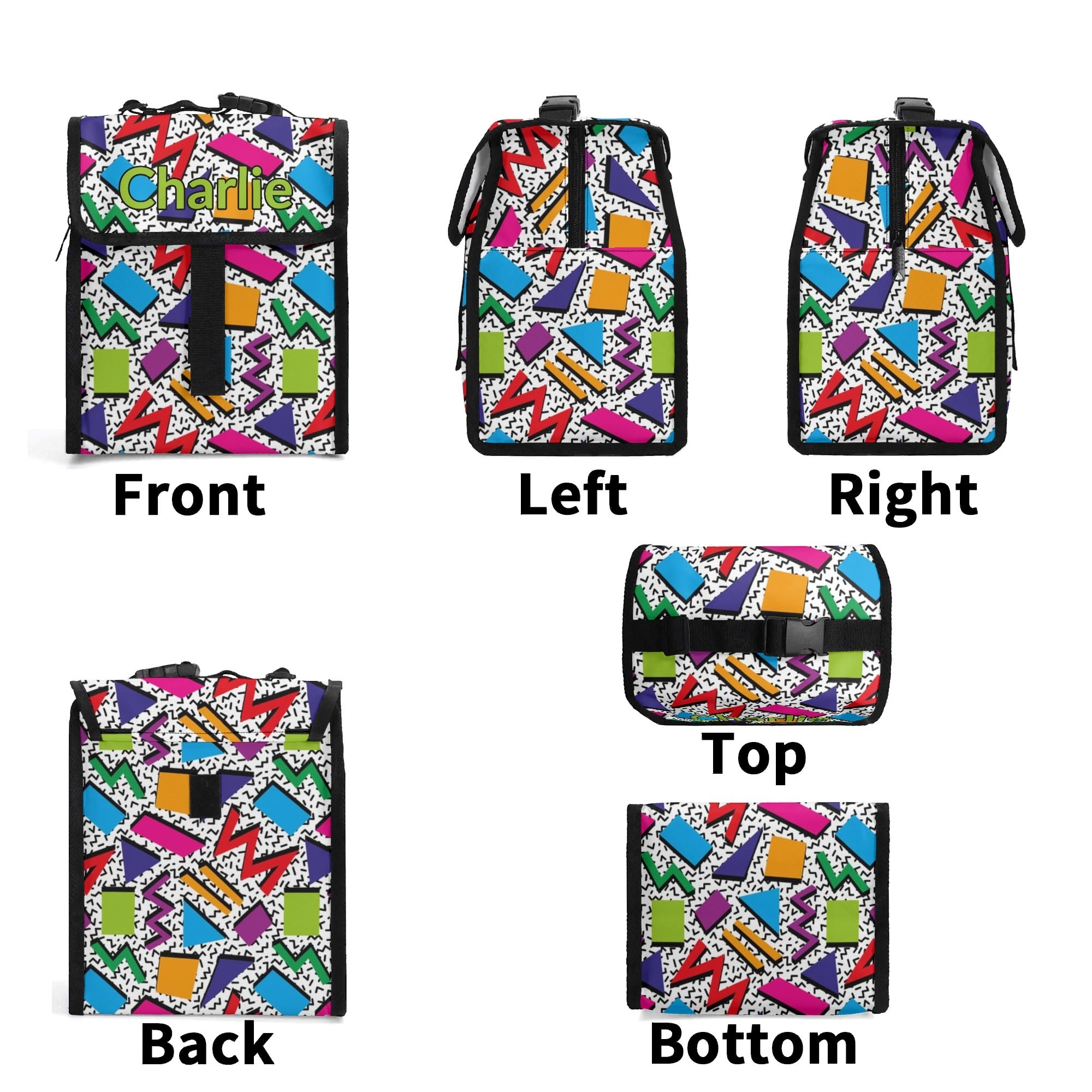 Personalised Graphic 80s Flip-top Lunch Bag Personalised Flip Top Lunch Bag Printed Offshore Retro