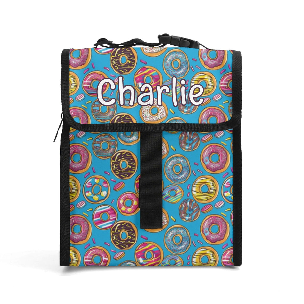 Personalised Doughnuts On Blue Flip-top Lunch Bag Default Title Personalised Flip Top Lunch Bag Food Printed Offshore
