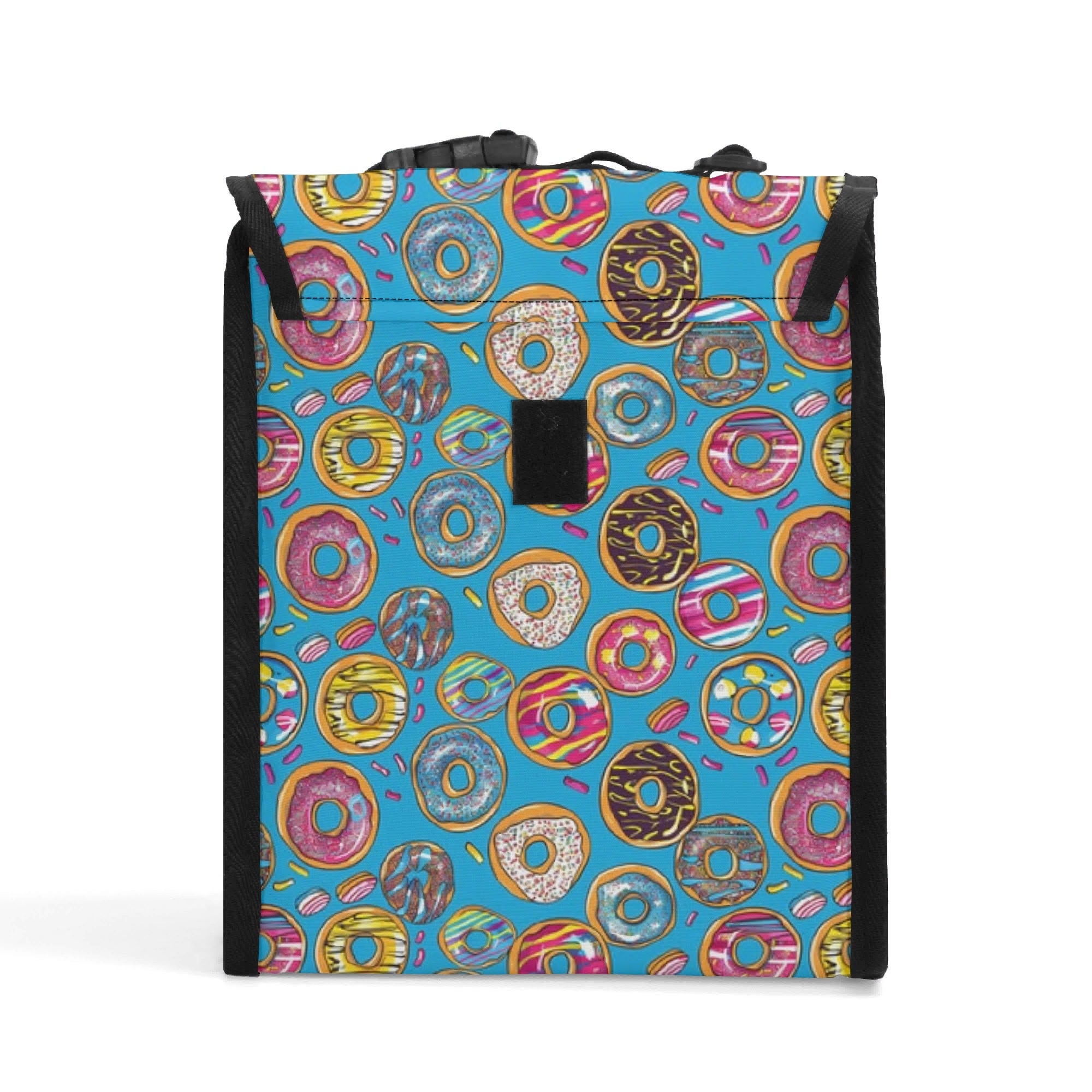 Personalised Doughnuts On Blue Flip-top Lunch Bag Personalised Flip Top Lunch Bag Food Printed Offshore