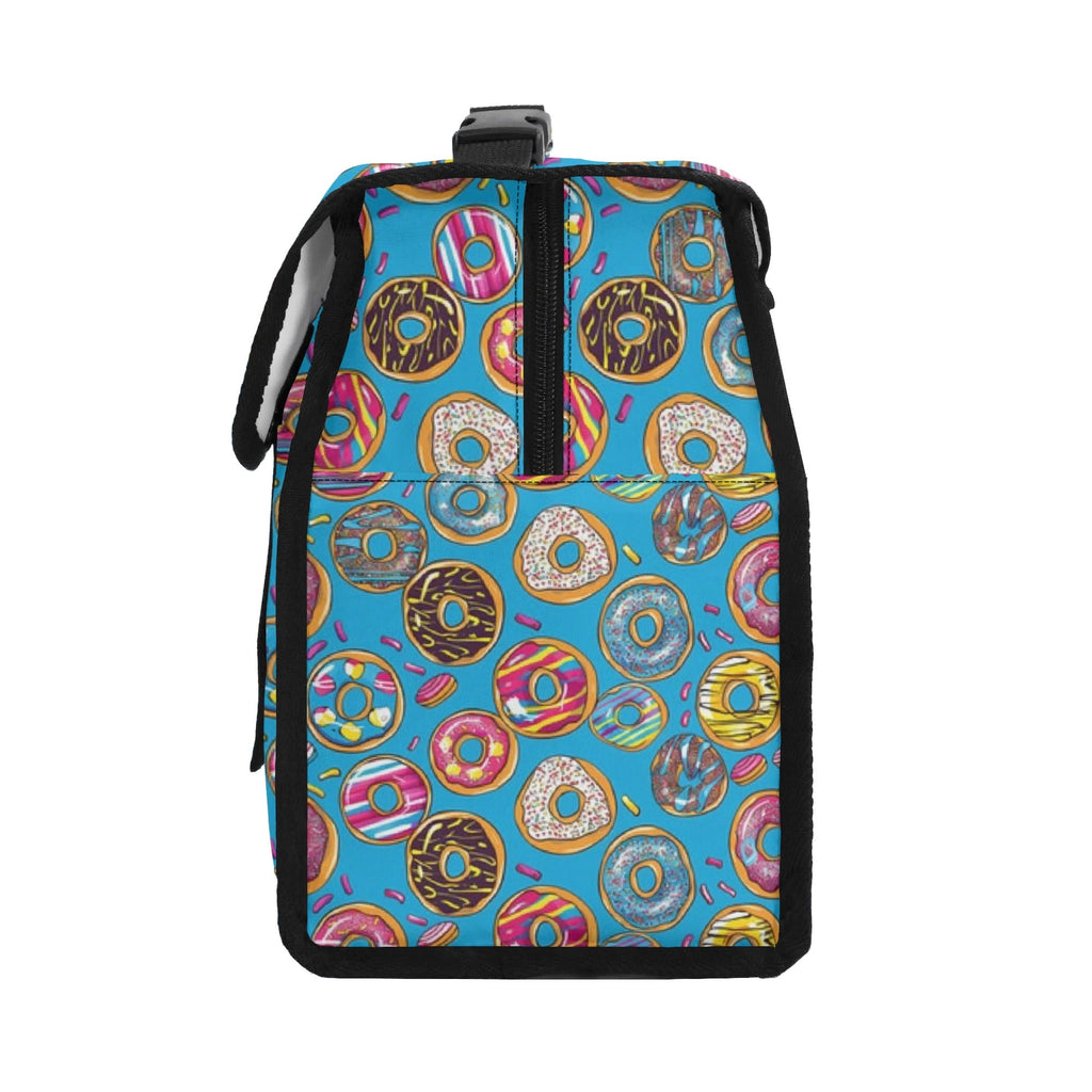 Personalised Doughnuts On Blue Flip-top Lunch Bag Personalised Flip Top Lunch Bag Food Printed Offshore