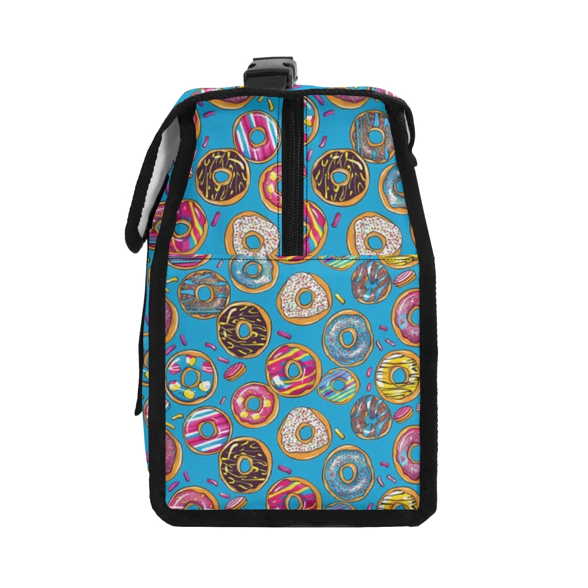 Personalised Doughnuts On Blue Flip-top Lunch Bag Personalised Flip Top Lunch Bag Food Printed Offshore