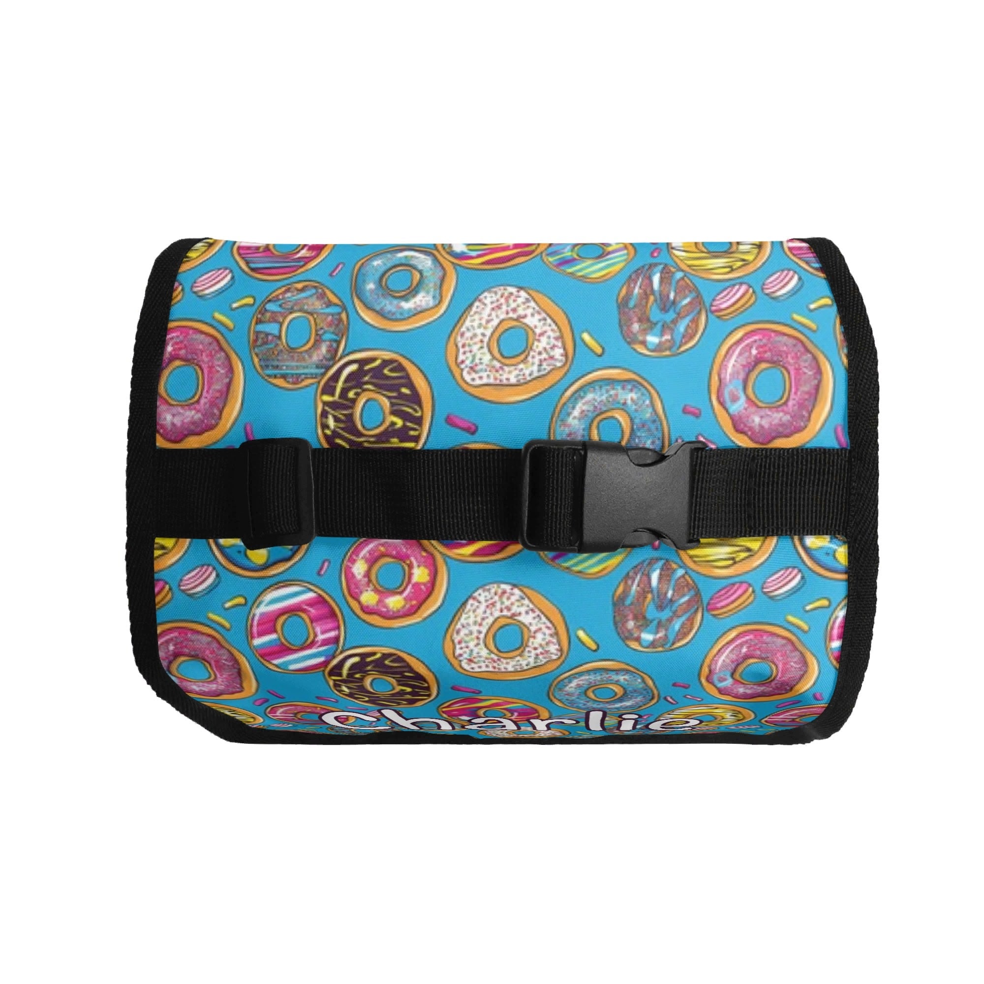 Personalised Doughnuts On Blue Flip-top Lunch Bag Personalised Flip Top Lunch Bag Food Printed Offshore