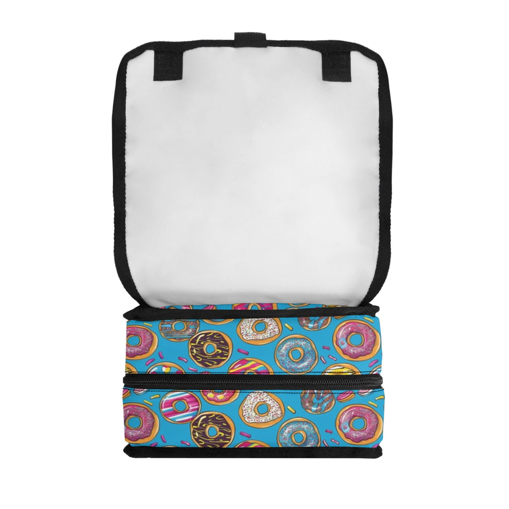 Personalised Doughnuts On Blue Flip-top Lunch Bag Personalised Flip Top Lunch Bag Food Printed Offshore