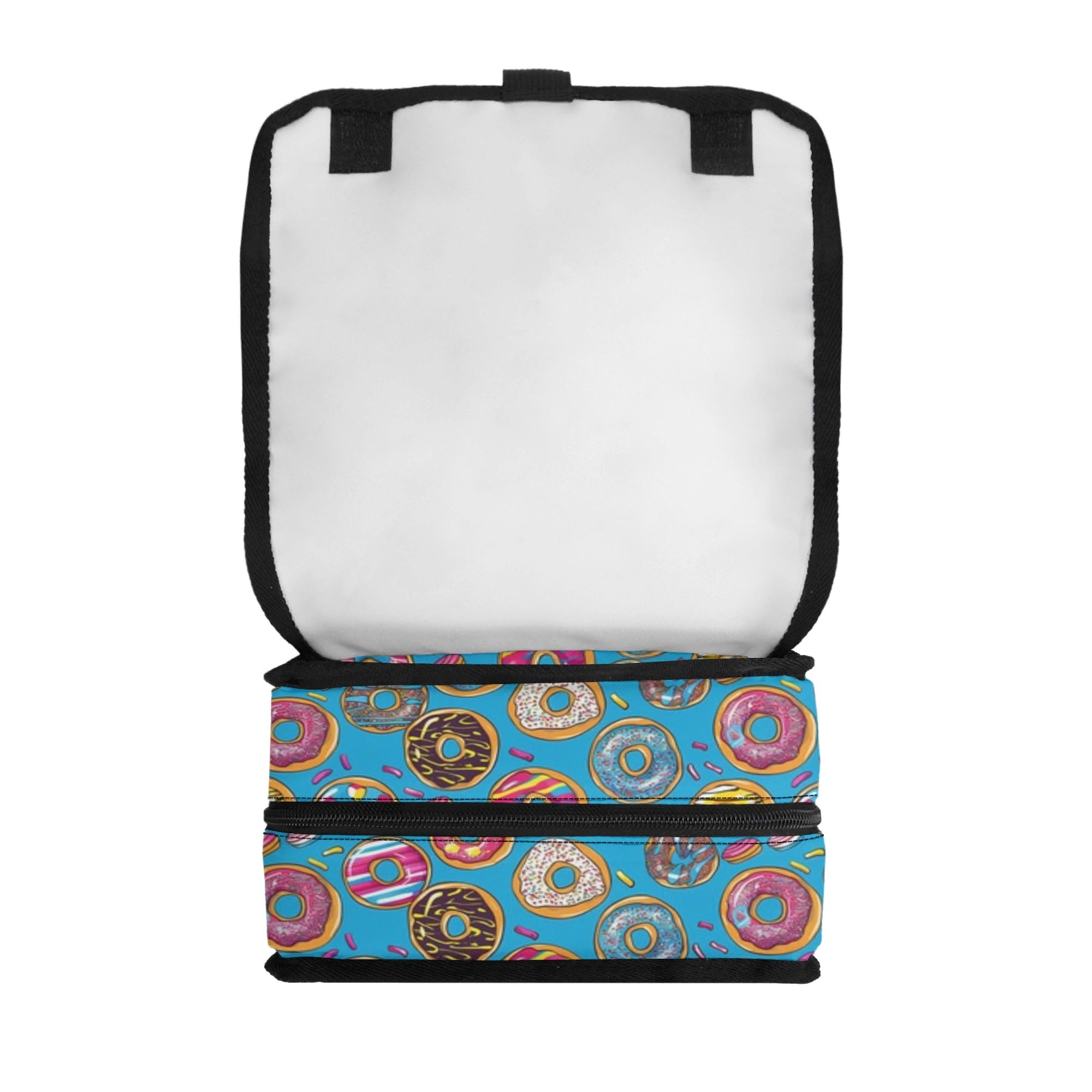 Personalised Doughnuts On Blue Flip-top Lunch Bag Personalised Flip Top Lunch Bag Food Printed Offshore