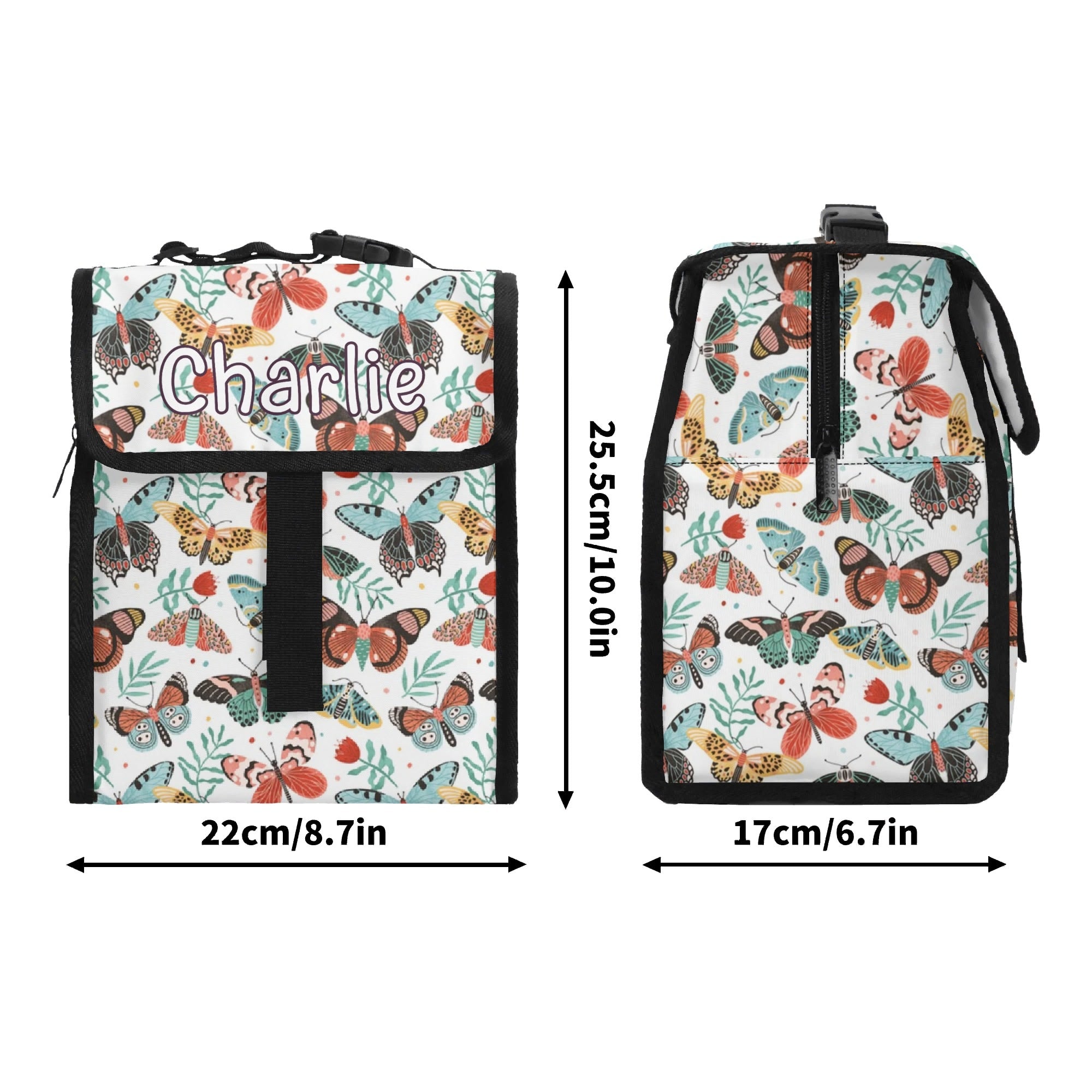Personalised Pretty Moths And Butterflies Flip-top Lunch Bag Personalised Flip Top Lunch Bag animal Printed Offshore