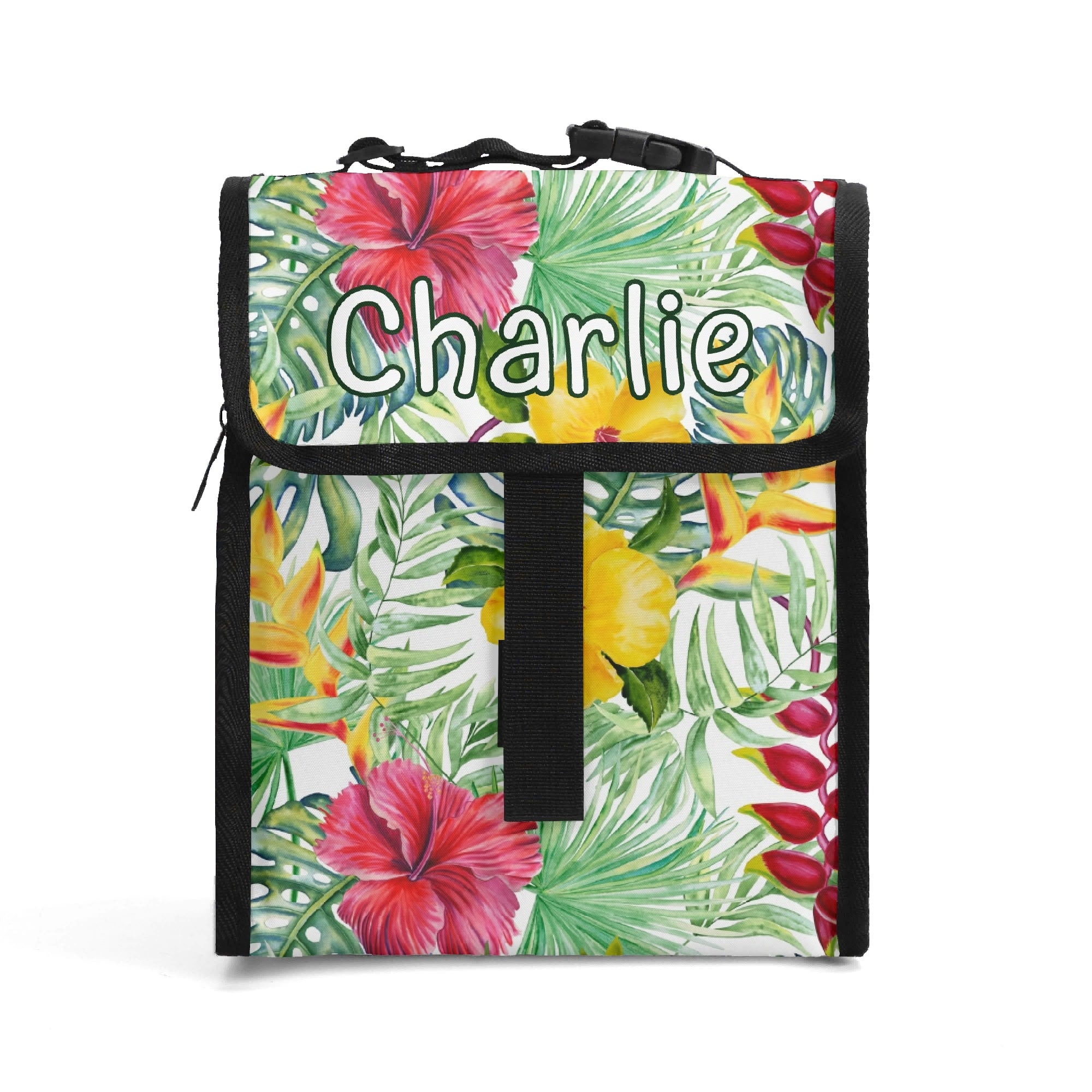 Personalised Tropical Flower On White Flip-top Lunch Bag Default Title Personalised Flip Top Lunch Bag Plants Printed Offshore