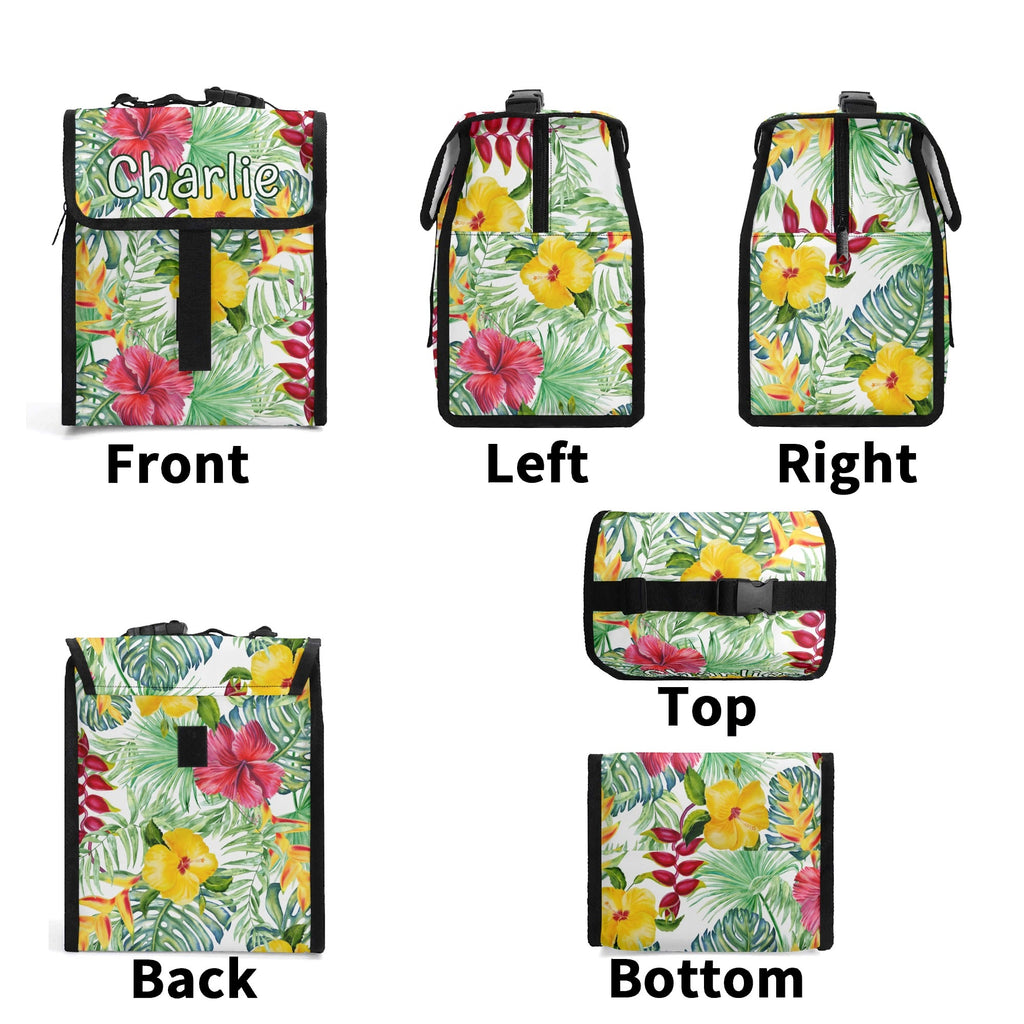 Personalised Tropical Flower On White Flip-top Lunch Bag Personalised Flip Top Lunch Bag Plants Printed Offshore