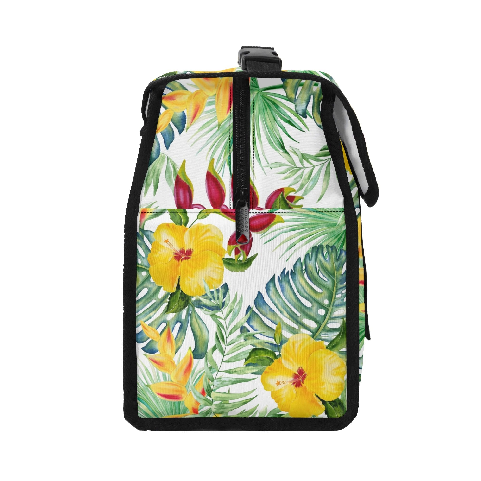 Personalised Tropical Flower On White Flip-top Lunch Bag Personalised Flip Top Lunch Bag Plants Printed Offshore