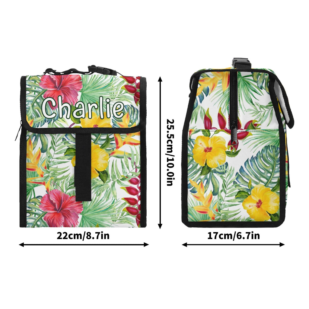 Personalised Tropical Flower On White Flip-top Lunch Bag Personalised Flip Top Lunch Bag Plants Printed Offshore