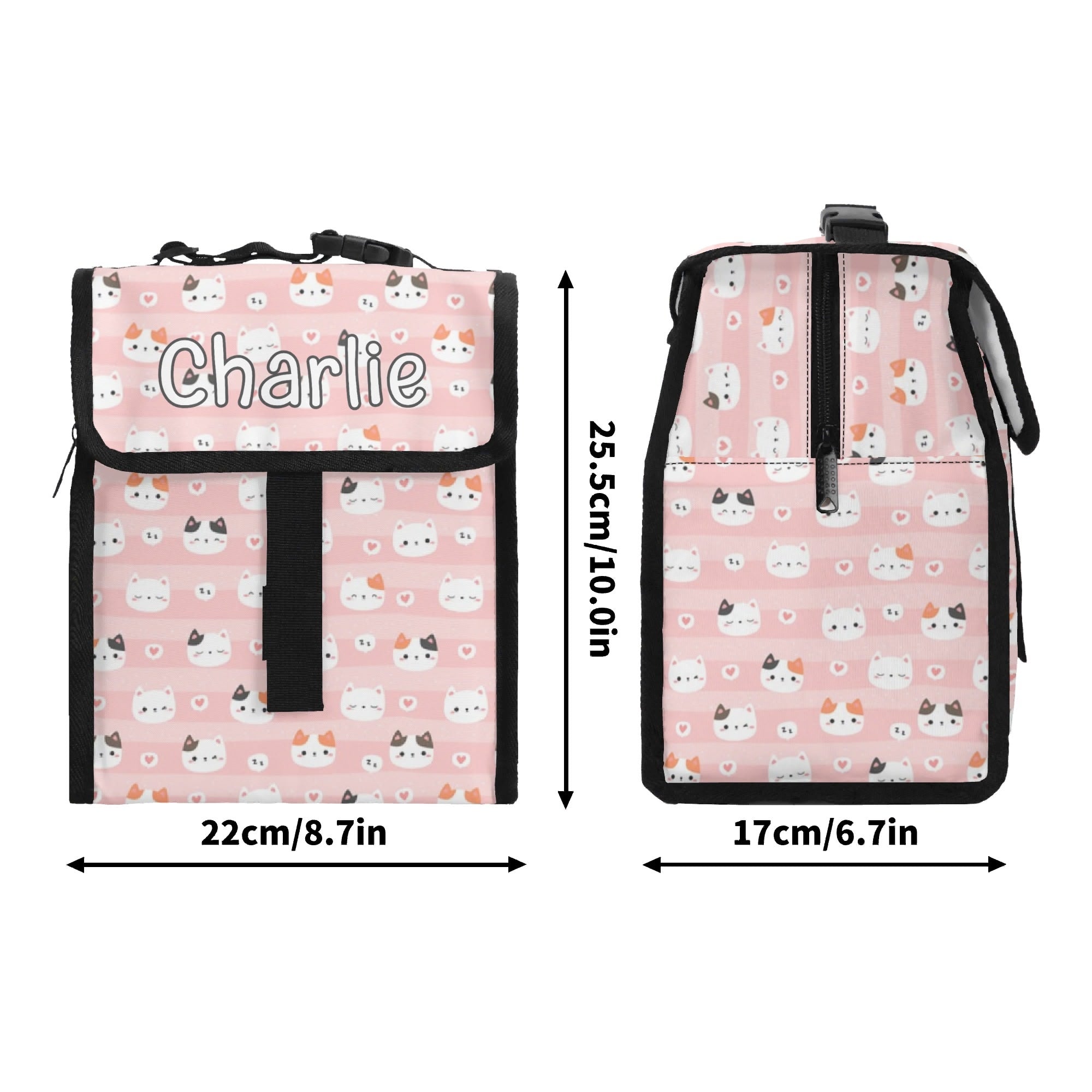 Personalised Pink Cats Flip-top Lunch Bag Personalised Flip Top Lunch Bag animal Printed Offshore