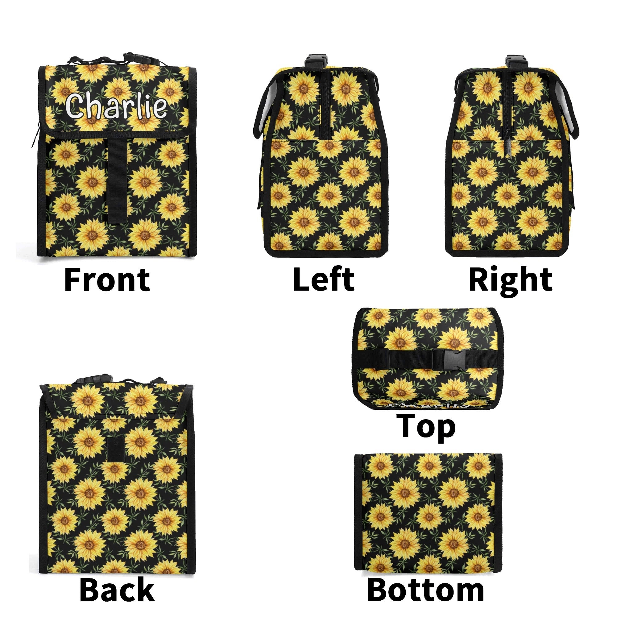 Personalised Painted Sunflower Flip-top Lunch Bag Personalised Flip Top Lunch Bag Plants Printed Offshore