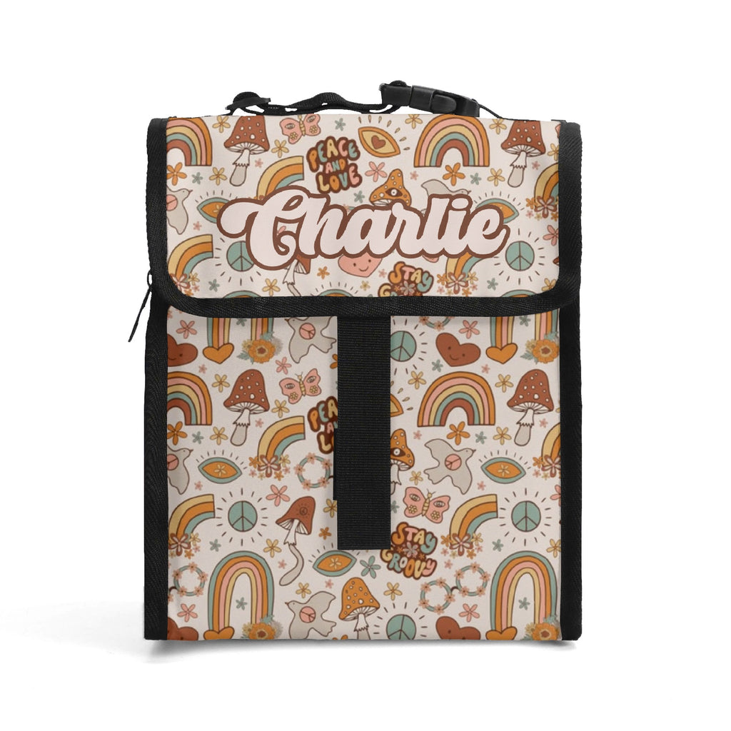 Personalised Peace And Love Flip-top Lunch Bag Default Title Personalised Flip Top Lunch Bag Printed Offshore Retro