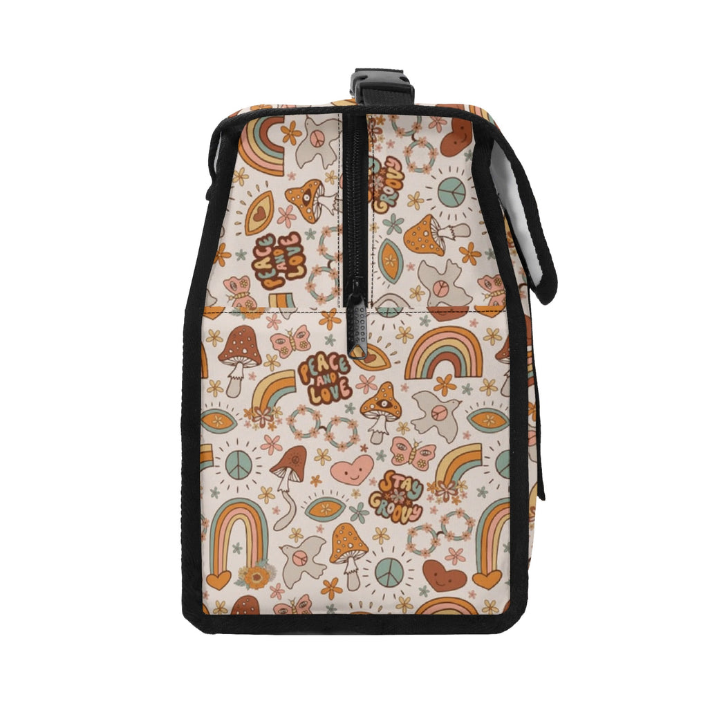 Personalised Peace And Love Flip-top Lunch Bag Personalised Flip Top Lunch Bag Printed Offshore Retro