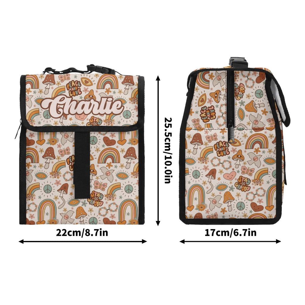 Personalised Peace And Love Flip-top Lunch Bag Personalised Flip Top Lunch Bag Printed Offshore Retro