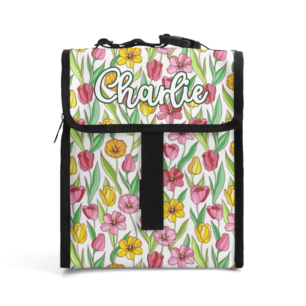 Personalised Pink And Yellow Floral Flip-top Lunch Bag Default Title Personalised Flip Top Lunch Bag Plants Printed Offshore