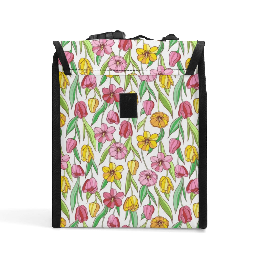 Personalised Pink And Yellow Floral Flip-top Lunch Bag Personalised Flip Top Lunch Bag Plants Printed Offshore