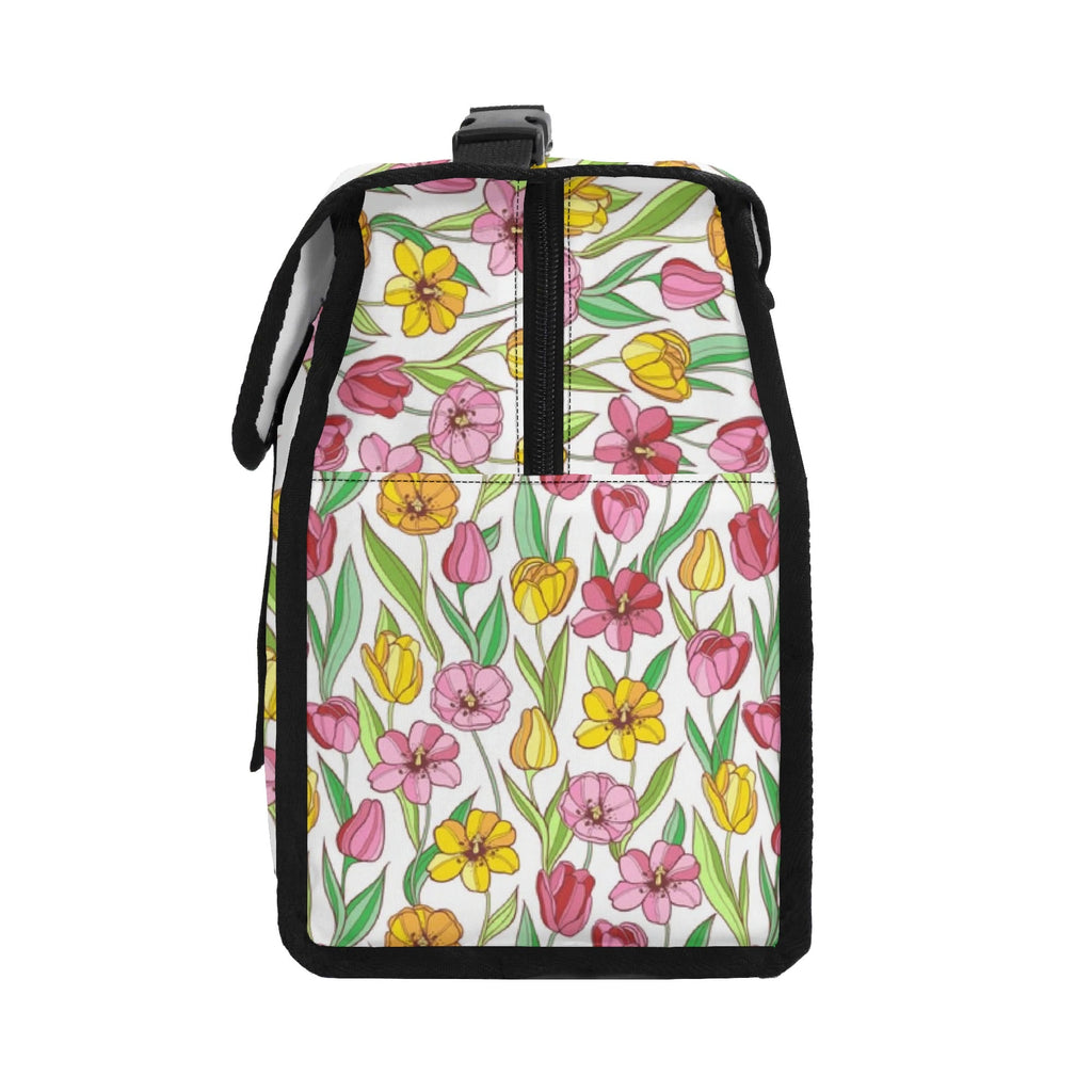 Personalised Pink And Yellow Floral Flip-top Lunch Bag Personalised Flip Top Lunch Bag Plants Printed Offshore