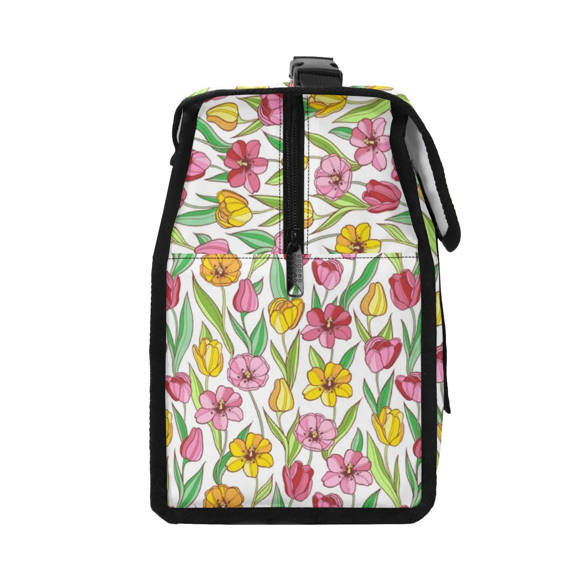 Personalised Pink And Yellow Floral Flip-top Lunch Bag Personalised Flip Top Lunch Bag Plants Printed Offshore