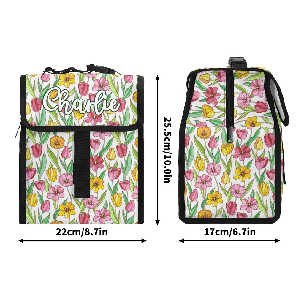 Personalised Pink And Yellow Floral Flip-top Lunch Bag Personalised Flip Top Lunch Bag Plants Printed Offshore