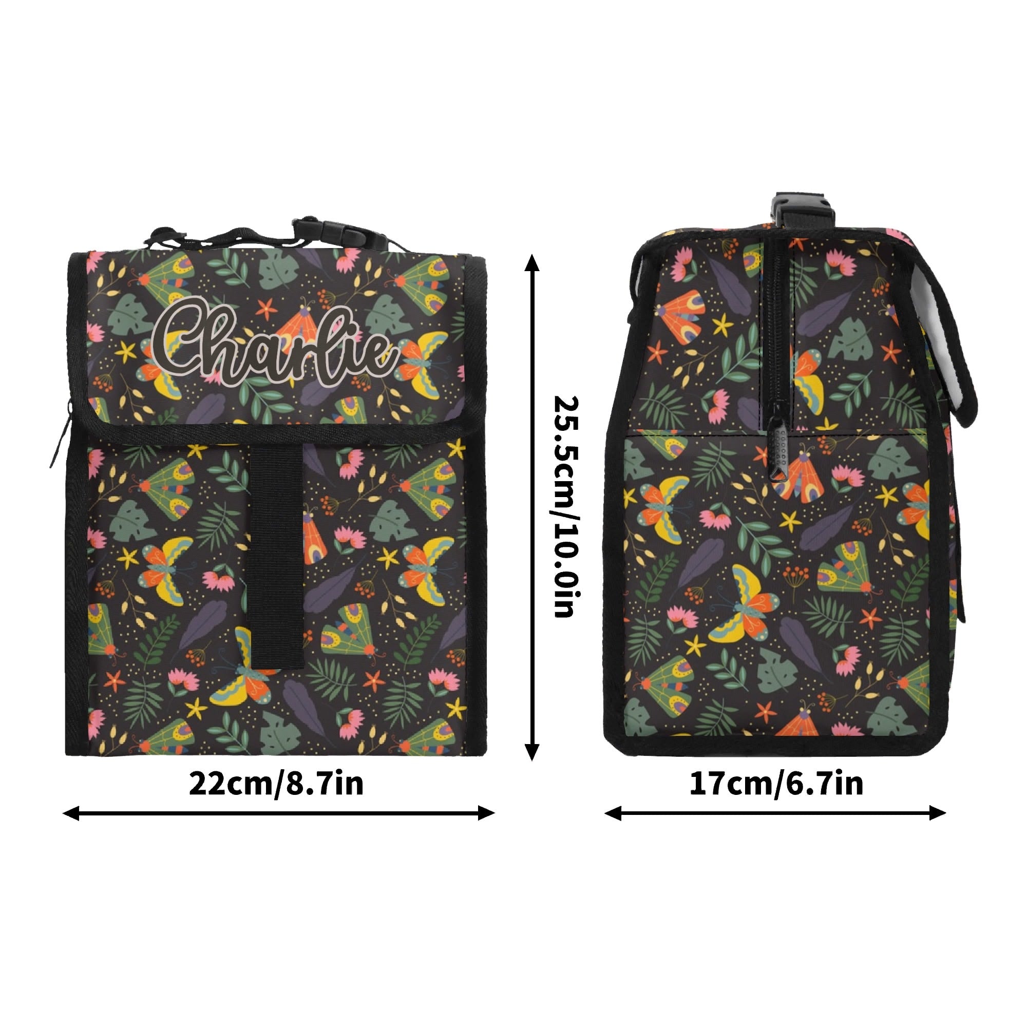 Personalised Dark Butterfly Flip-top Lunch Bag Personalised Flip Top Lunch Bag animal Printed Offshore