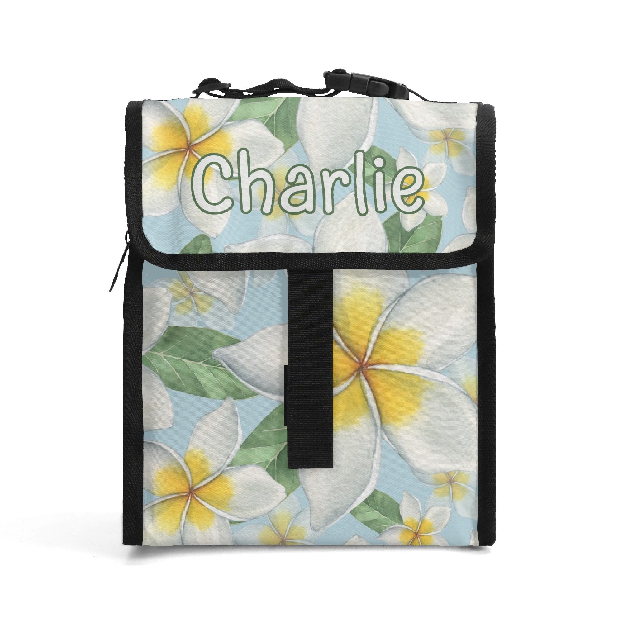 Personalised Delicate Frangipani Flip-top Lunch Bag Default Title Personalised Flip Top Lunch Bag Plants Printed Offshore