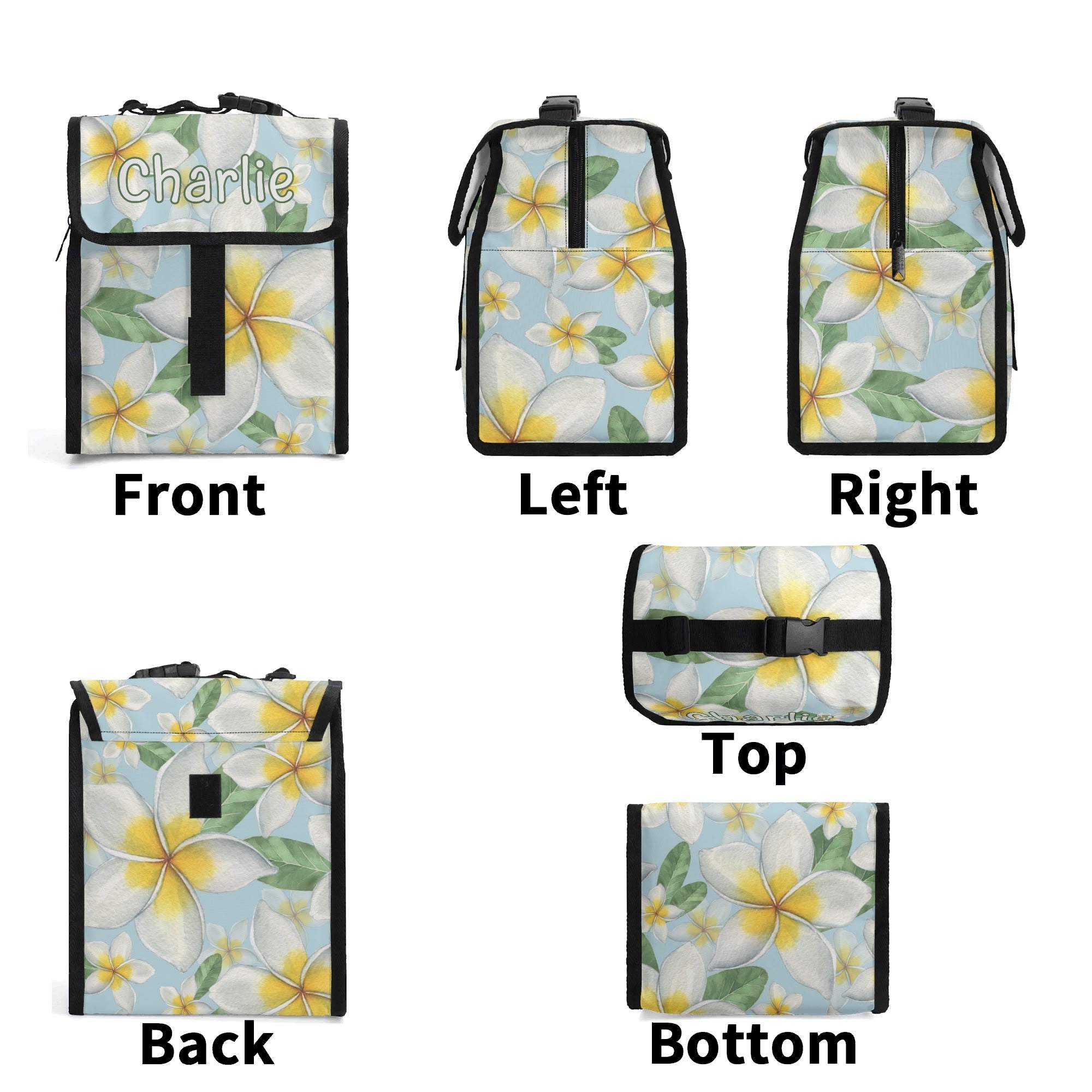 Personalised Delicate Frangipani Flip-top Lunch Bag Personalised Flip Top Lunch Bag Plants Printed Offshore
