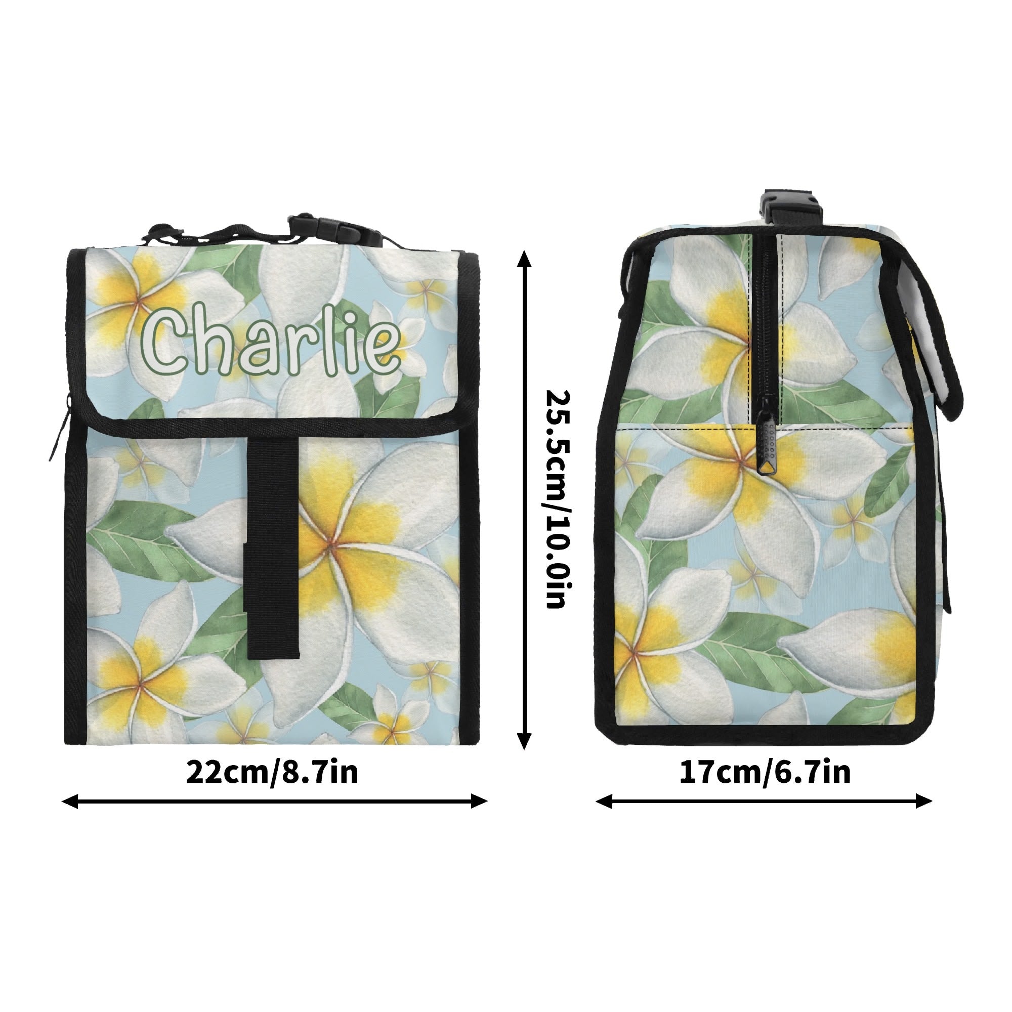 Personalised Delicate Frangipani Flip-top Lunch Bag Personalised Flip Top Lunch Bag Plants Printed Offshore