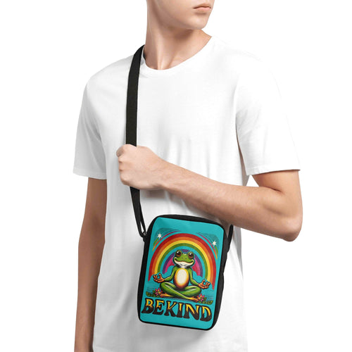 Be Kind, Meditating Rainbow Frog Cross-Body Bag Cross Body Bag animal Kindness Printed Offshore