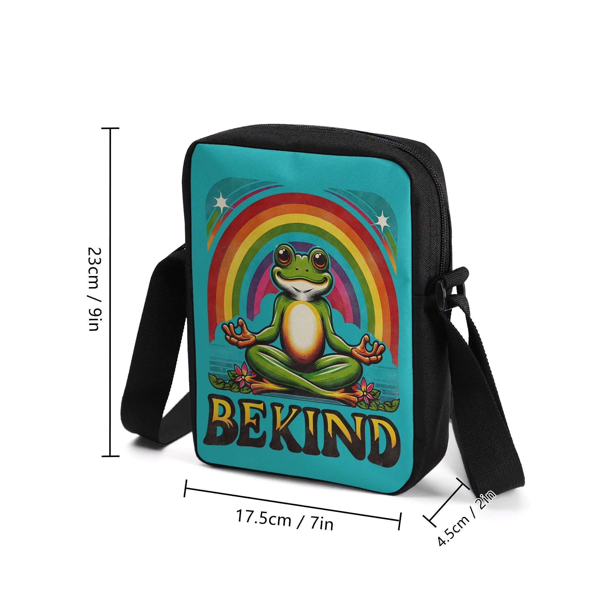 Be Kind, Meditating Rainbow Frog Cross-Body Bag Cross Body Bag animal Kindness Printed Offshore
