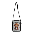 Coffee First Questions Later, Highland Cow Cross-Body Bag Default Title Cross Body Bag animal Coffee Printed Offshore