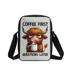 Coffee First Questions Later, Highland Cow Cross-Body Bag Cross Body Bag animal Coffee Printed Offshore