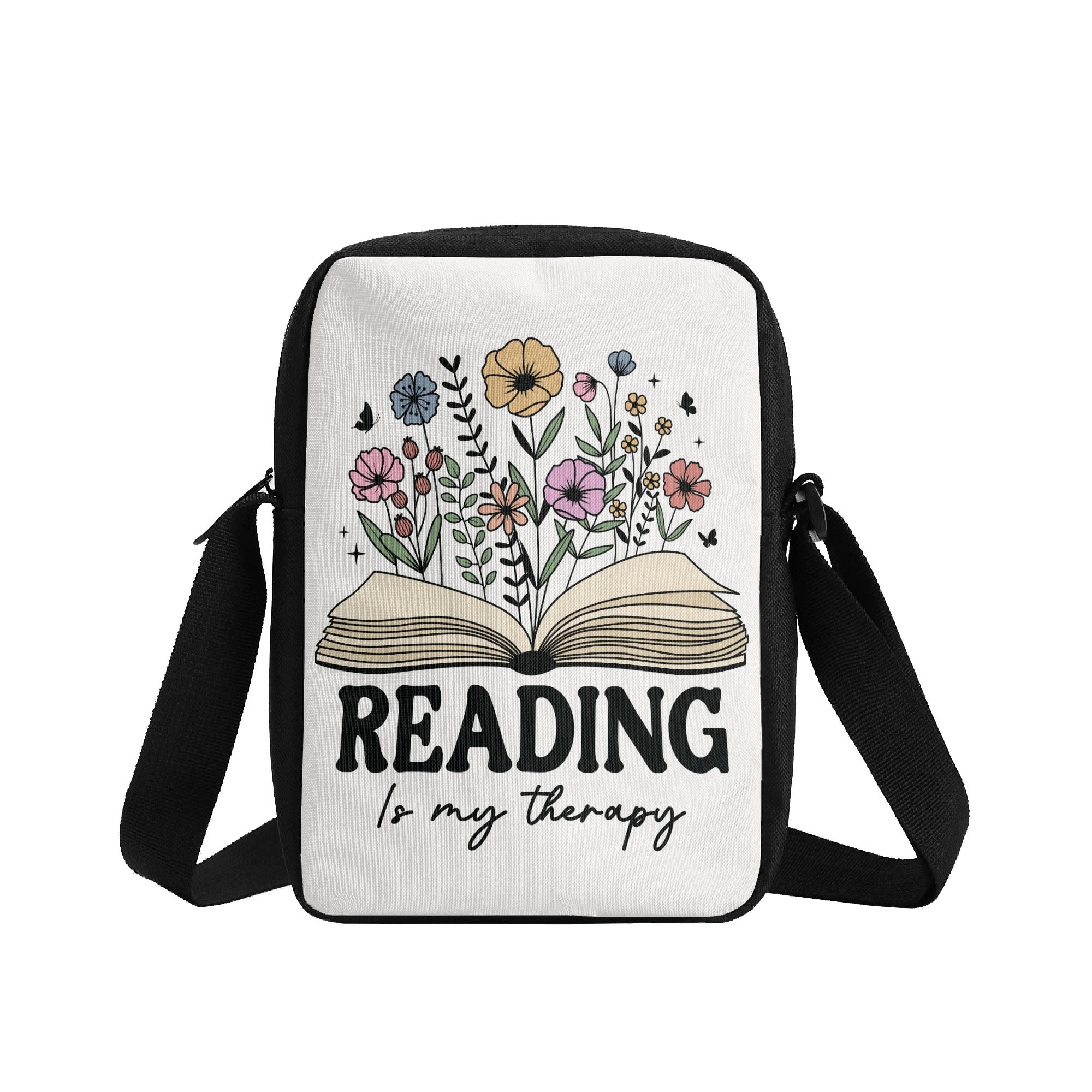Reading Is My Therapy, Book With Flowers Cross-Body Bag Cross Body Bag Printed Offshore Reading
