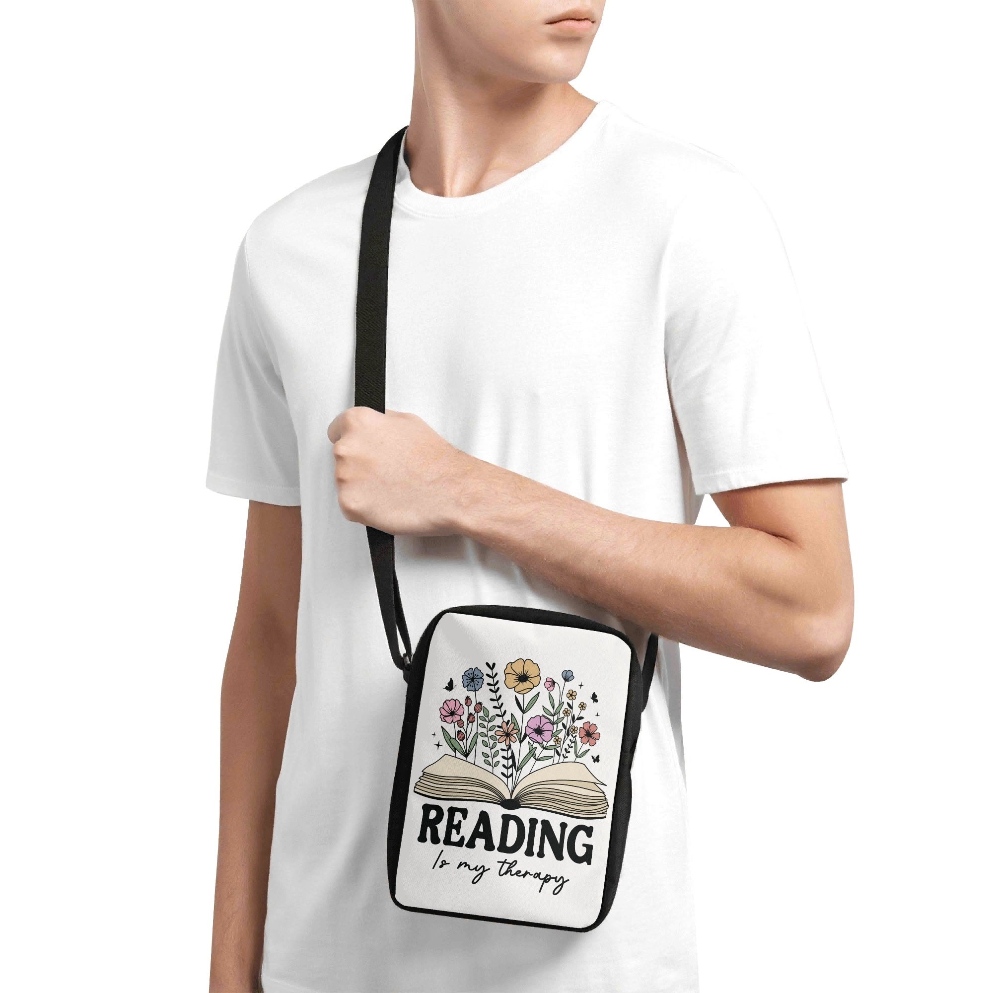 Reading Is My Therapy, Book With Flowers Cross-Body Bag Cross Body Bag Printed Offshore Reading