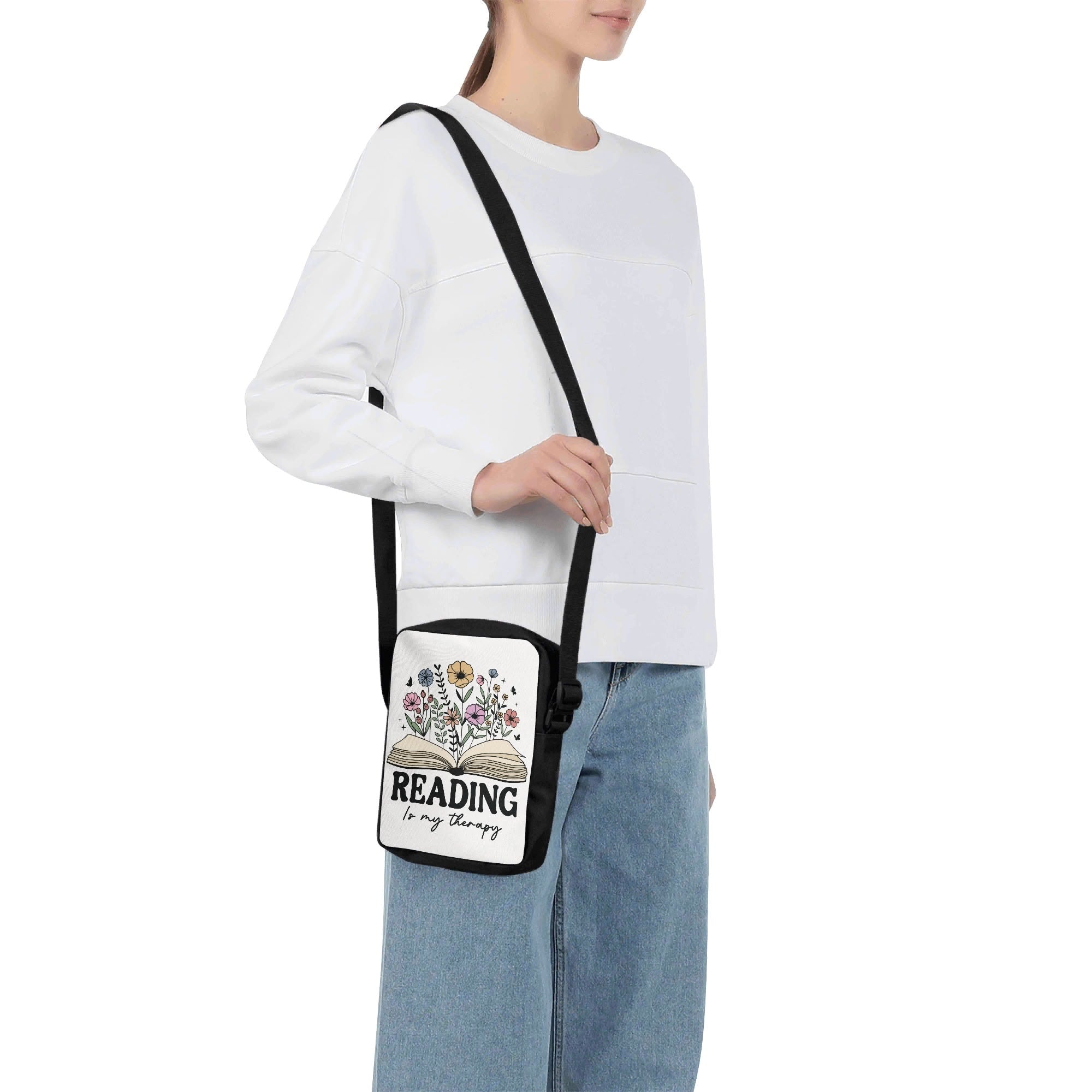 Reading Is My Therapy, Book With Flowers Cross-Body Bag Cross Body Bag Printed Offshore Reading