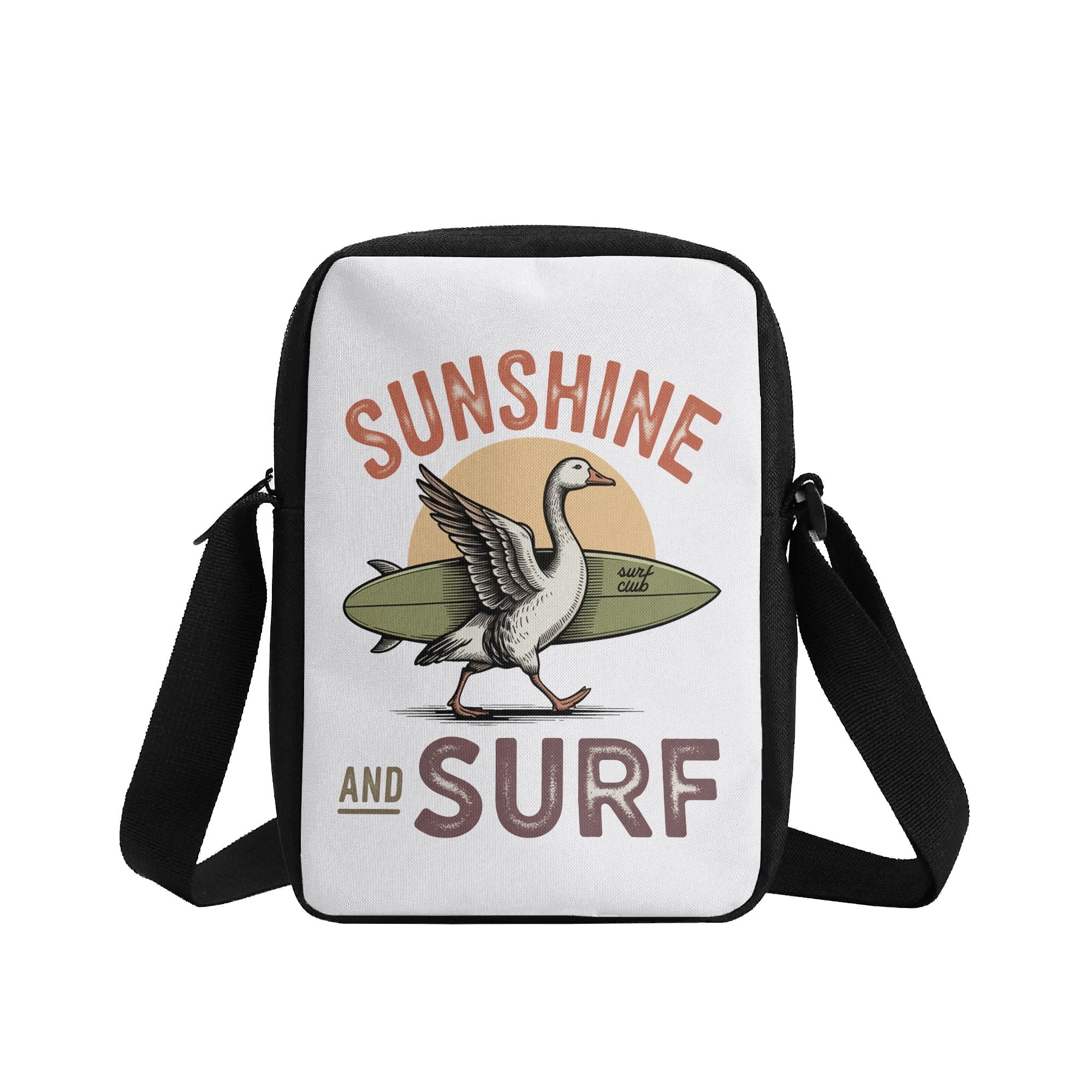 Sunshine And Surf, Goose With Surfboard Cross-Body Bag Cross Body Bag animal Printed Offshore Surf