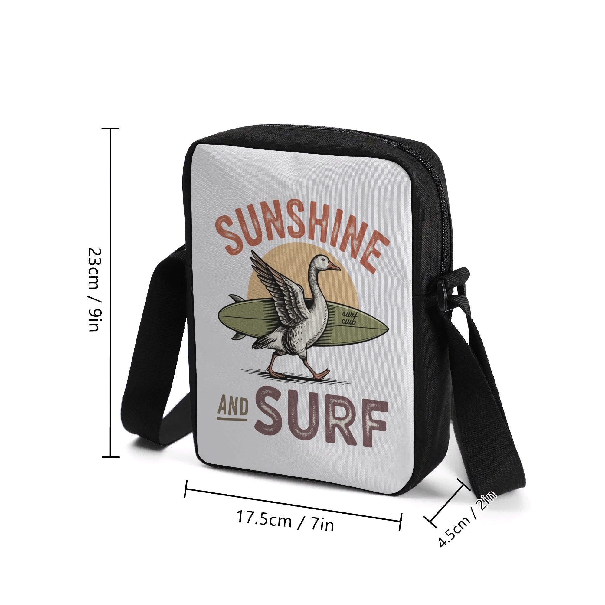 Sunshine And Surf, Goose With Surfboard Cross-Body Bag Cross Body Bag animal Printed Offshore Surf