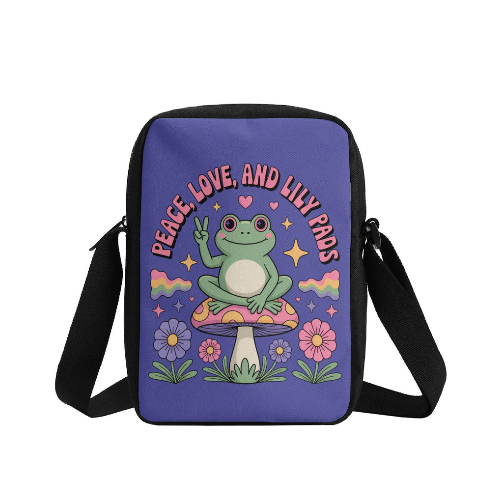 Peace Love And Lily Pads, Frog Cross-Body Bag Cross Body Bag Positivity Printed Offshore