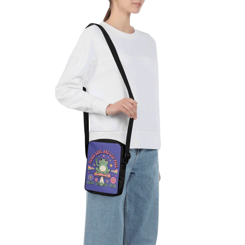Peace Love And Lily Pads, Frog Cross-Body Bag Cross Body Bag Positivity Printed Offshore