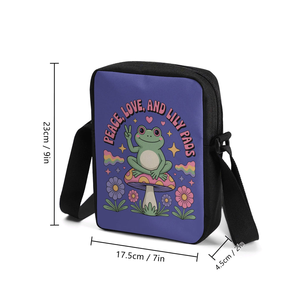 Peace Love And Lily Pads, Frog Cross-Body Bag Cross Body Bag Positivity Printed Offshore