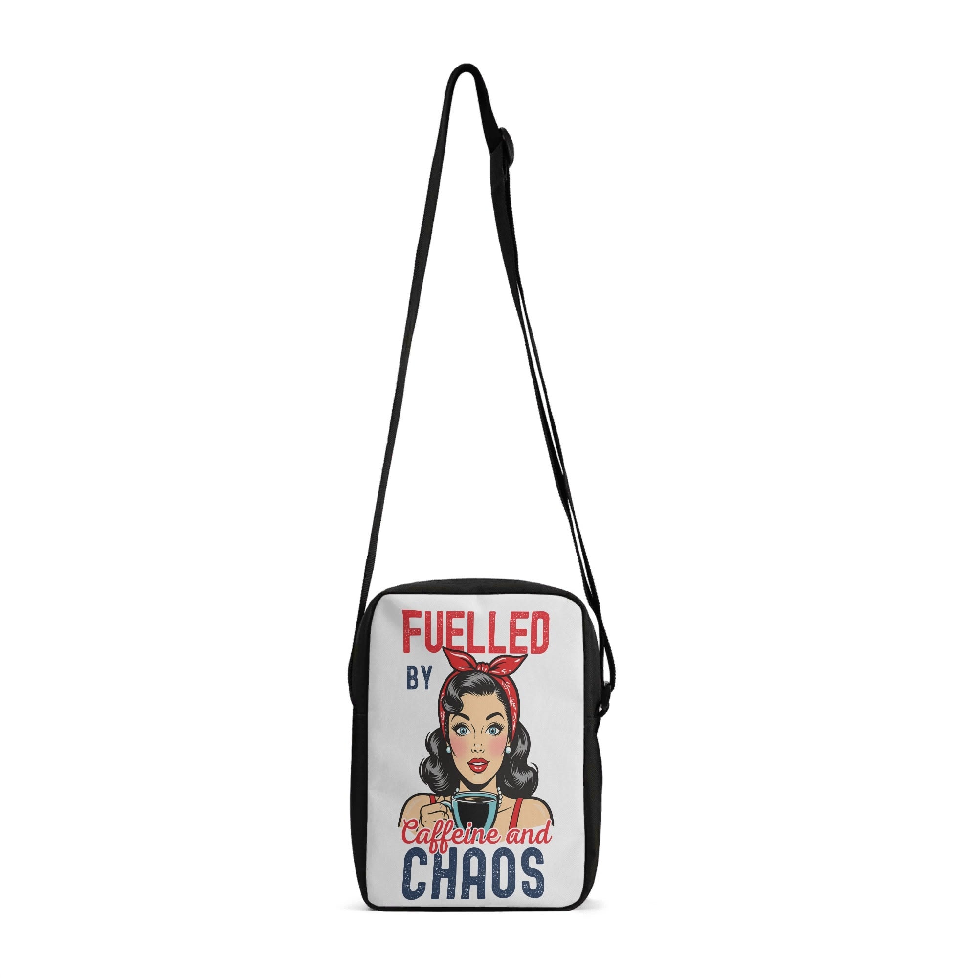 Fuelled By Caffeine And Chaos, Retro Woman Cross-Body Bag Default Title Cross Body Bag Coffee Printed Offshore