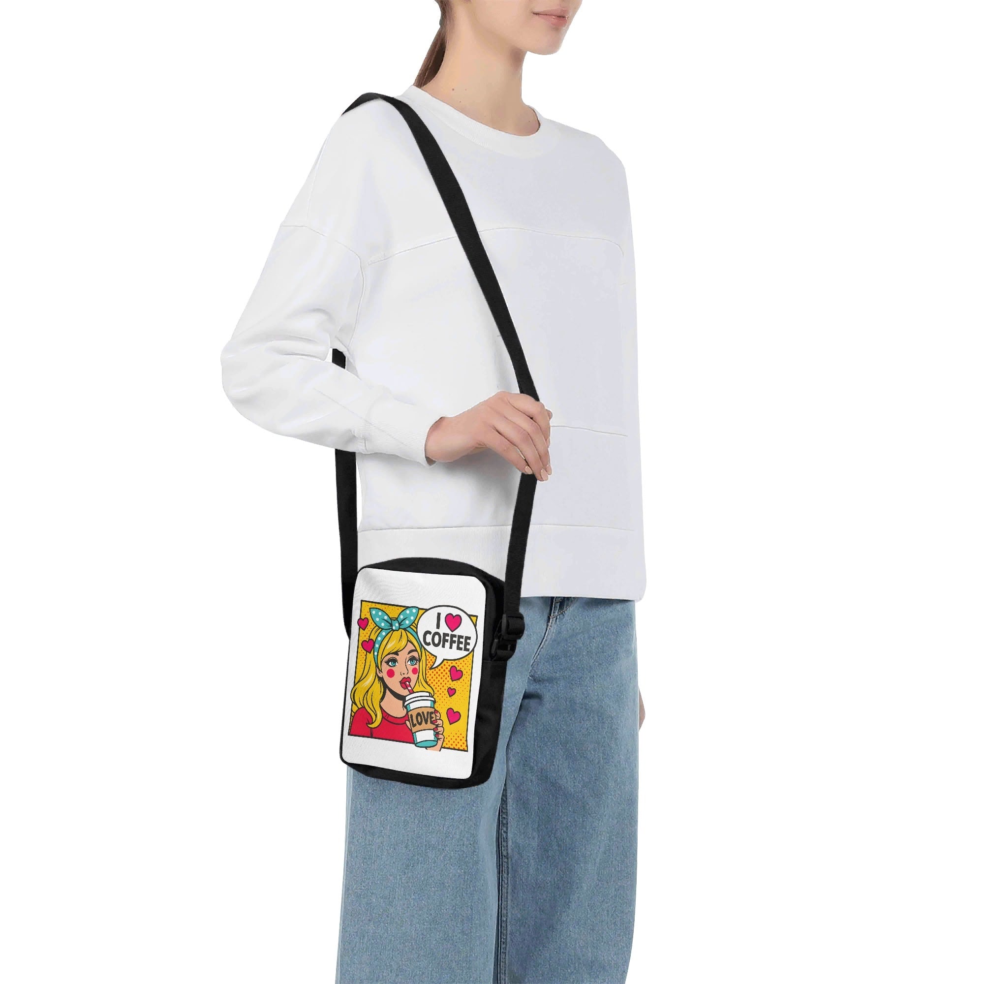 I Love Coffee, Retro Pop Art Cross-Body Bag Cross Body Bag Coffee Printed Offshore Retro