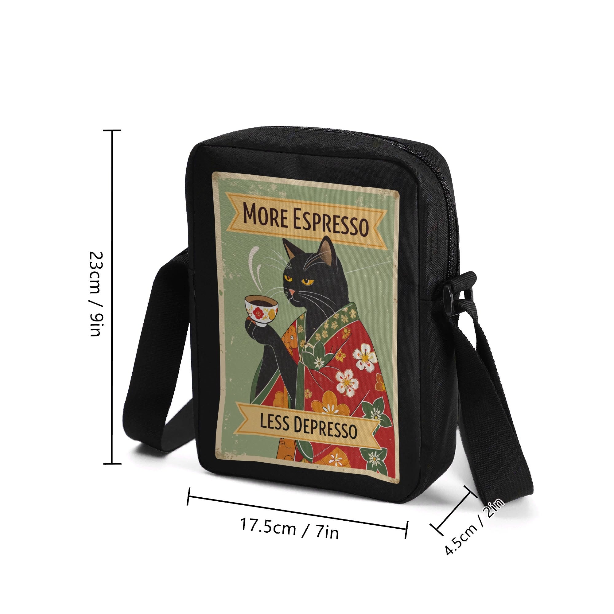 More Espresso Less Depresso, Cat In Kimono Cross-Body Bag Cross Body Bag animal Coffee Printed Offshore
