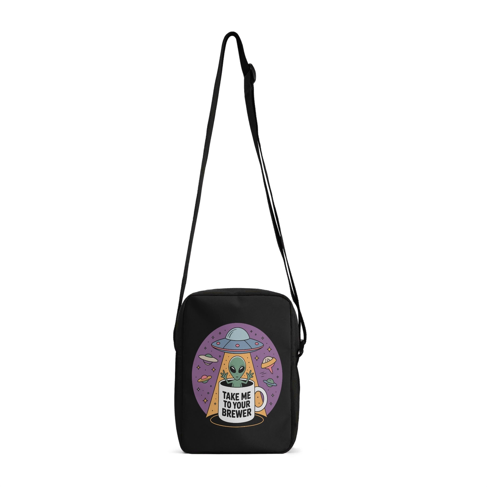Alien, Coffee, UFO, Take Me To Your Brewer Cross-Body Bag Default Title Cross Body Bag Coffee Printed Offshore Sci Fi