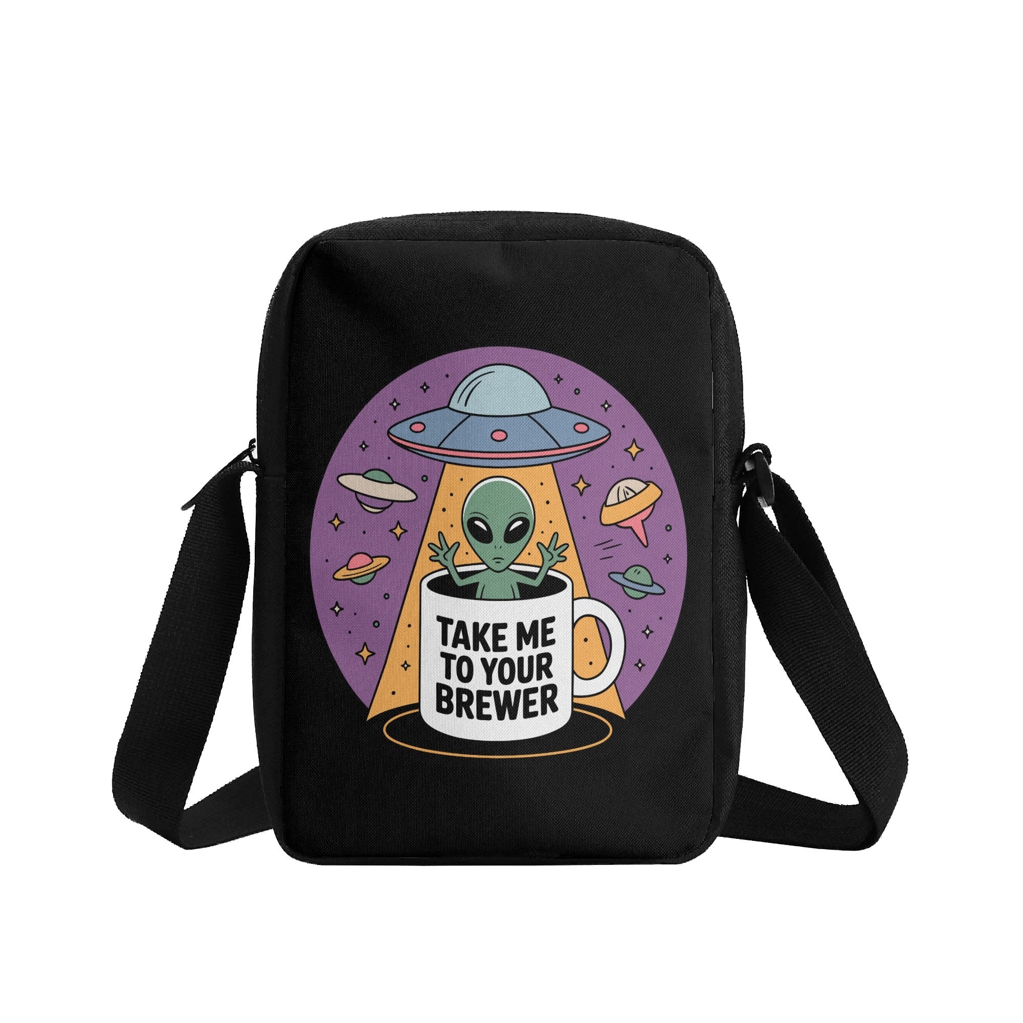 Alien, Coffee, UFO, Take Me To Your Brewer Cross-Body Bag Cross Body Bag Coffee Printed Offshore Sci Fi