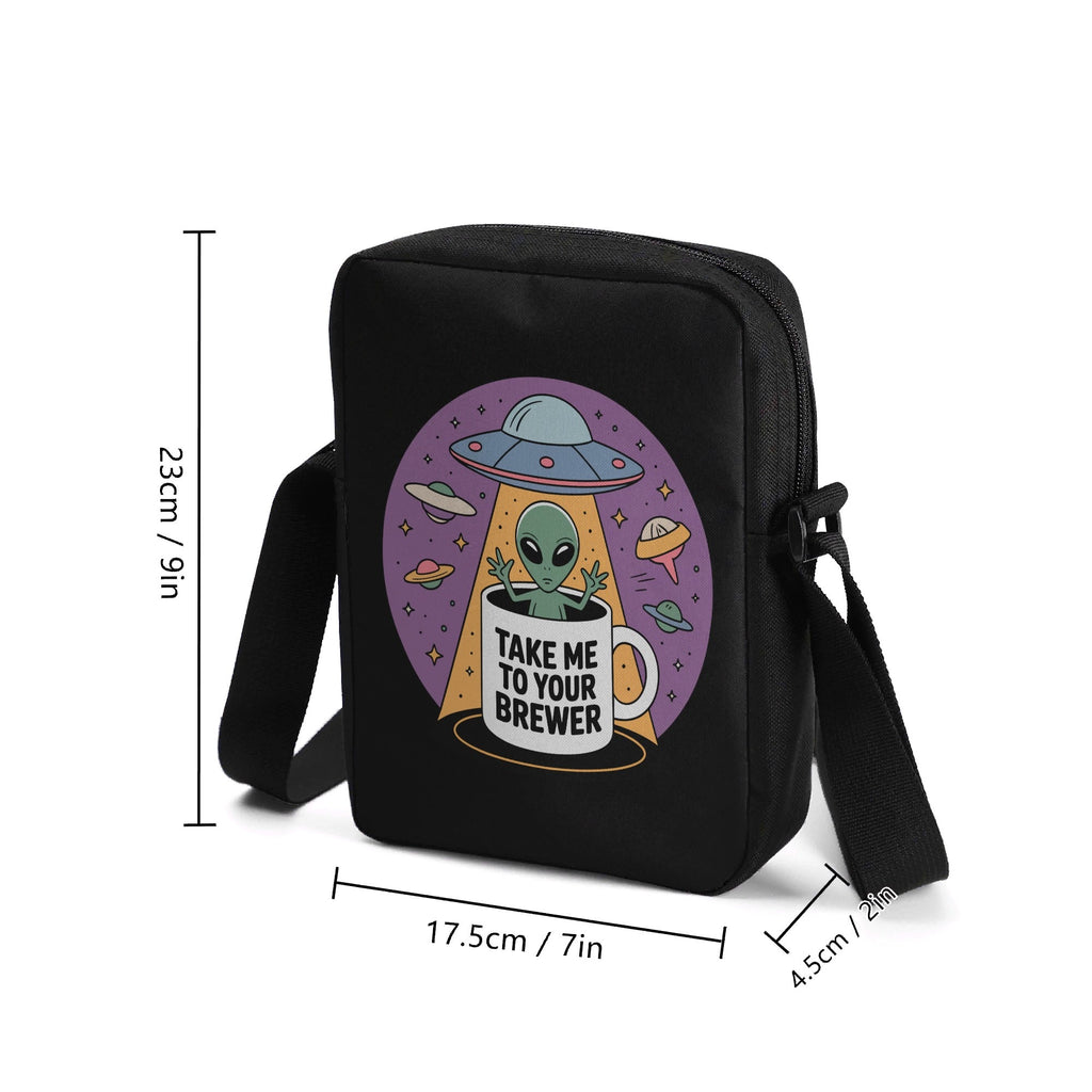 Alien, Coffee, UFO, Take Me To Your Brewer Cross-Body Bag Cross Body Bag Coffee Printed Offshore Sci Fi