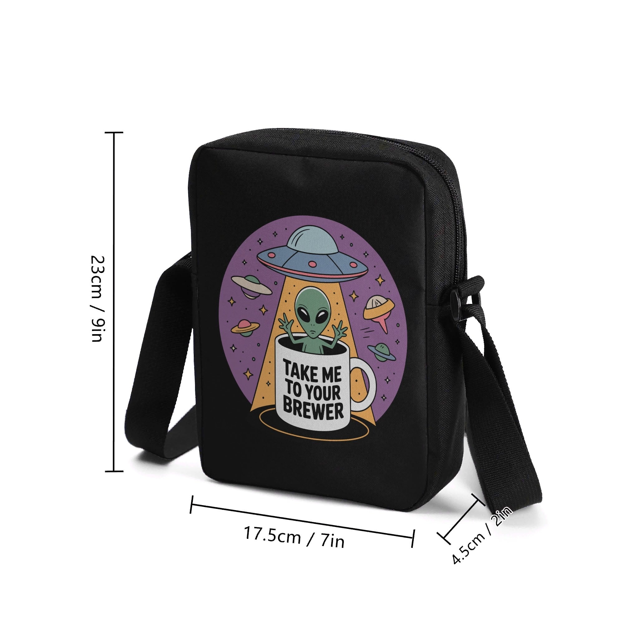 Alien, Coffee, UFO, Take Me To Your Brewer Cross-Body Bag Cross Body Bag Coffee Printed Offshore Sci Fi