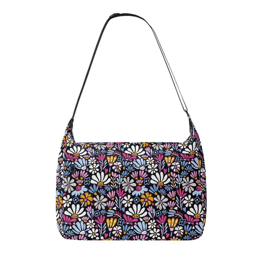 Graphic Flowers On Black Laptop Messenger & Shoulder Bag Default Title Laptop Messenger Shoulder Bag Plants Printed Offshore