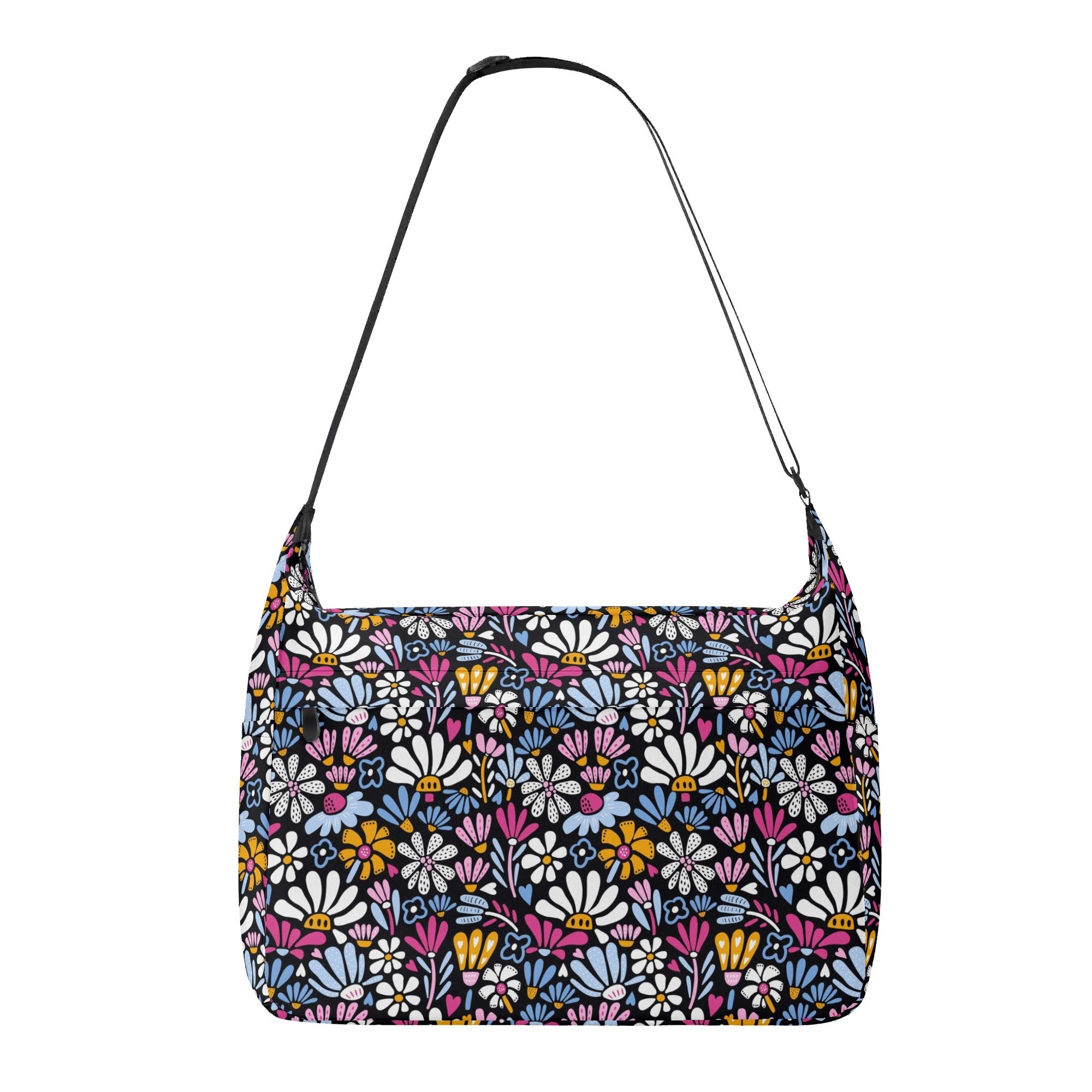 Graphic Flowers On Black Laptop Messenger & Shoulder Bag Default Title Laptop Messenger Shoulder Bag Plants Printed Offshore