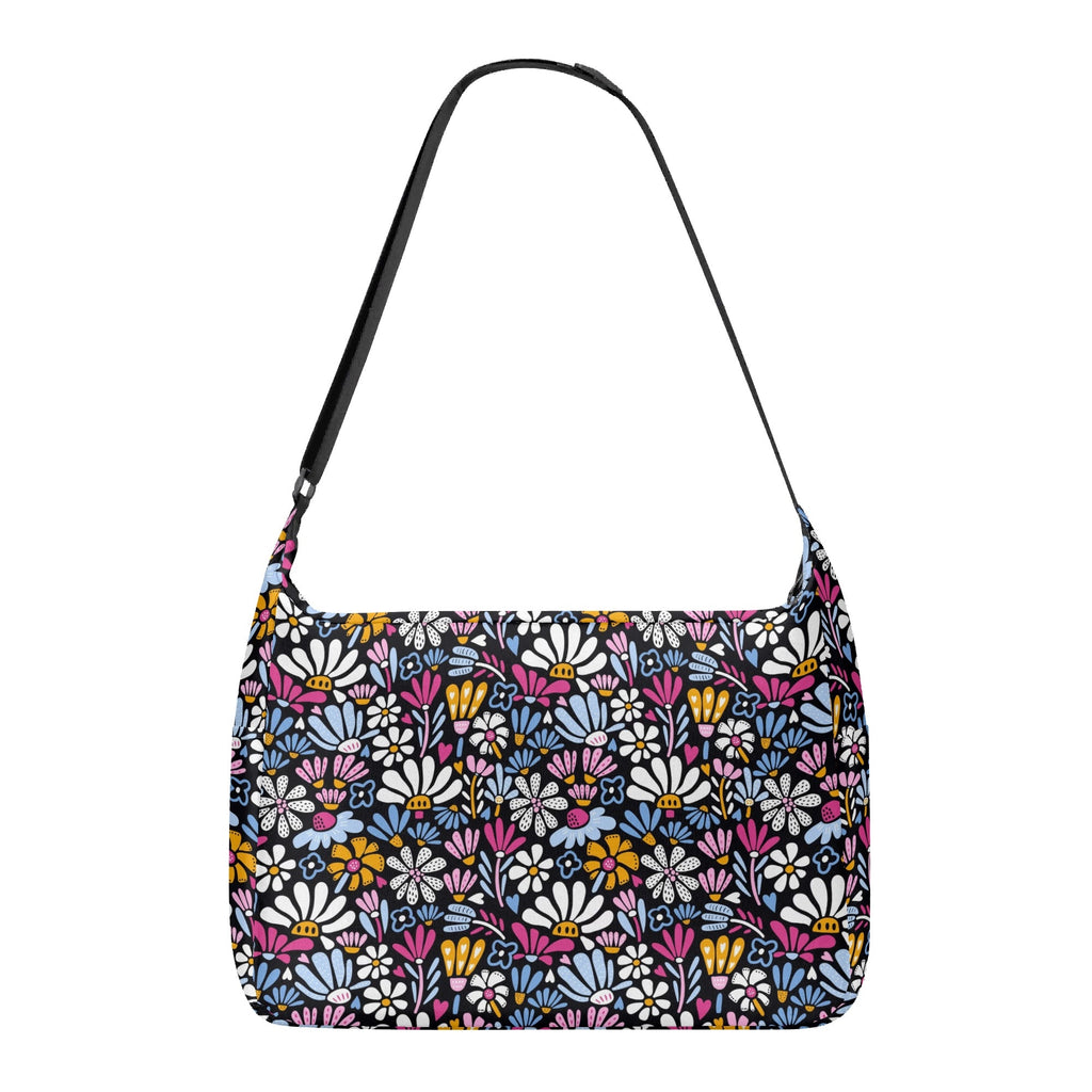 Graphic Flowers On Black Laptop Messenger & Shoulder Bag Laptop Messenger Shoulder Bag Plants Printed Offshore